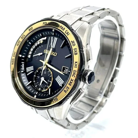 SEIKO Brights Solar Quartz Wristwatch Titanium Silver x Gold SEIKO Brightz 8B63-0AL0 White Brown World Time Solar Qz  main image 4